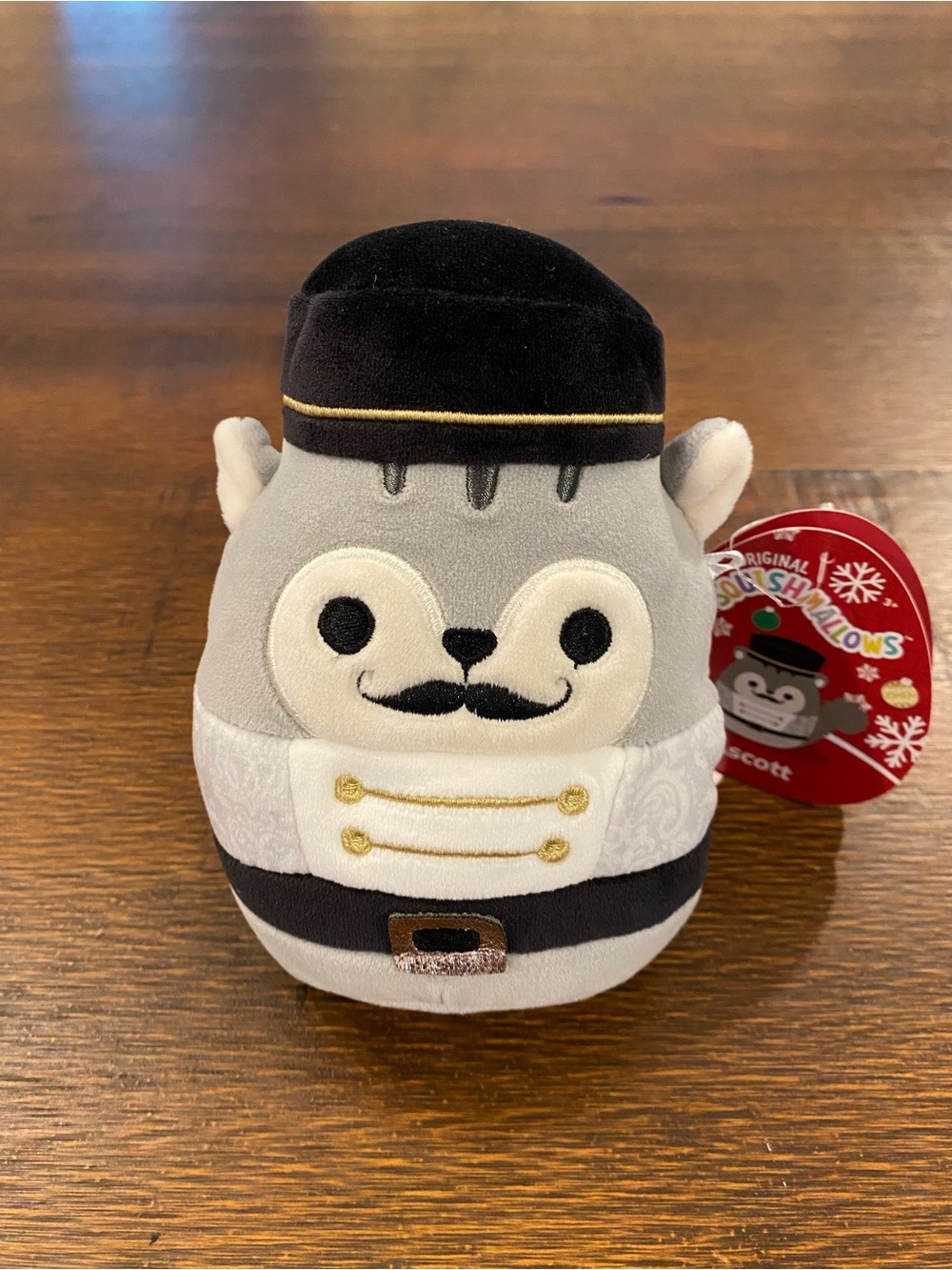 Squishmallows “Ascott” Nutcracker Squirrel Gray & Black Plush
